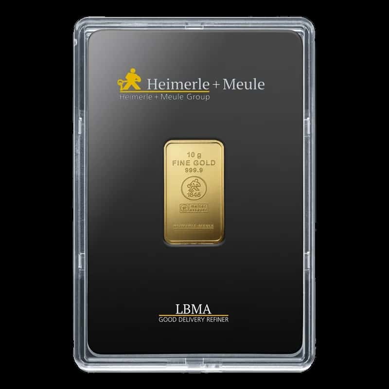 Sztabka złota Heimerle + Meule 10 g, próba 999,9, w blistrze z certyfikatem