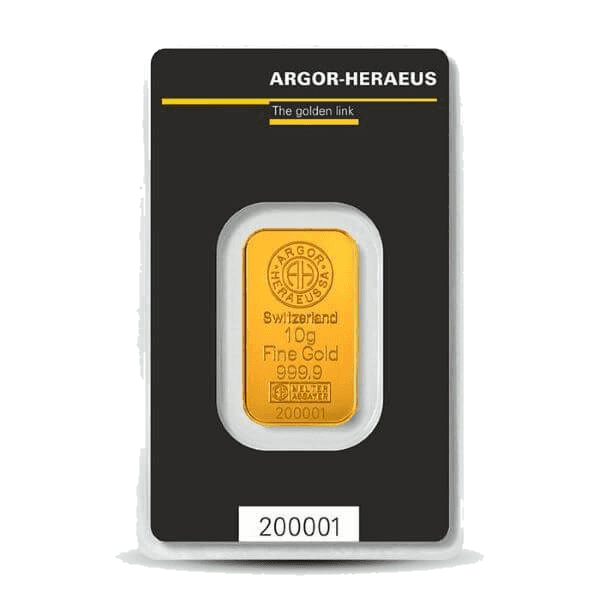 Sztabka złota Argor Heraeus 10 g — złoto inwestycyjne 999,9