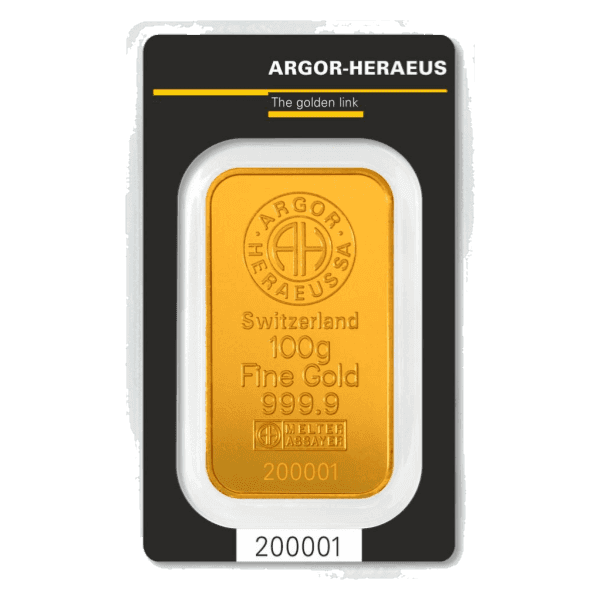 Sztabka złota Argor Heraeus 100 g — złoto inwestycyjne 999,9