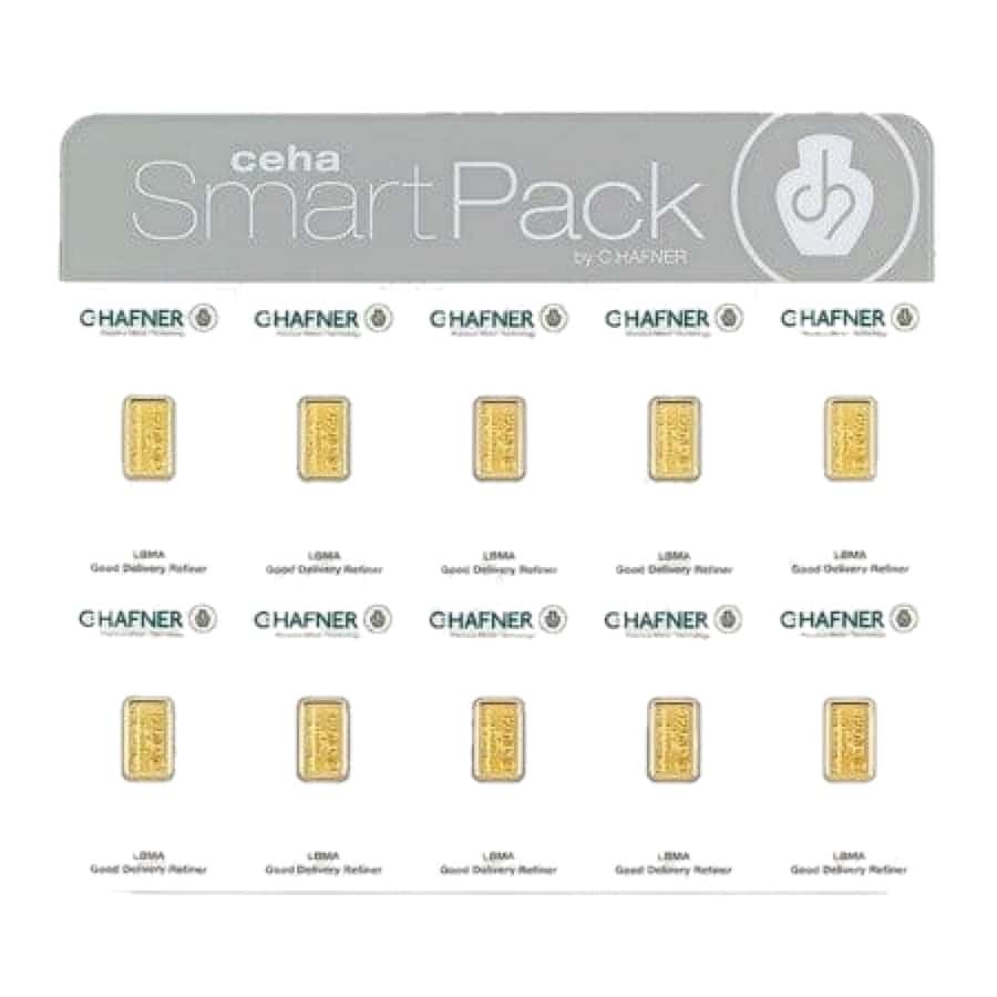 Sztabka złota C.Hafner 10 × 1 g SmartPack — złoto inwestycyjne 999,9 (LBMA)