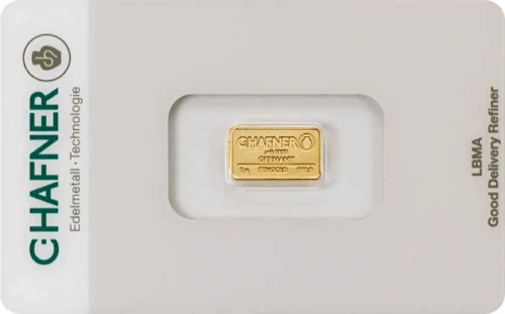 Sztabka złota C.Hafner 1 g — złoto inwestycyjne 999,9 (LBMA)