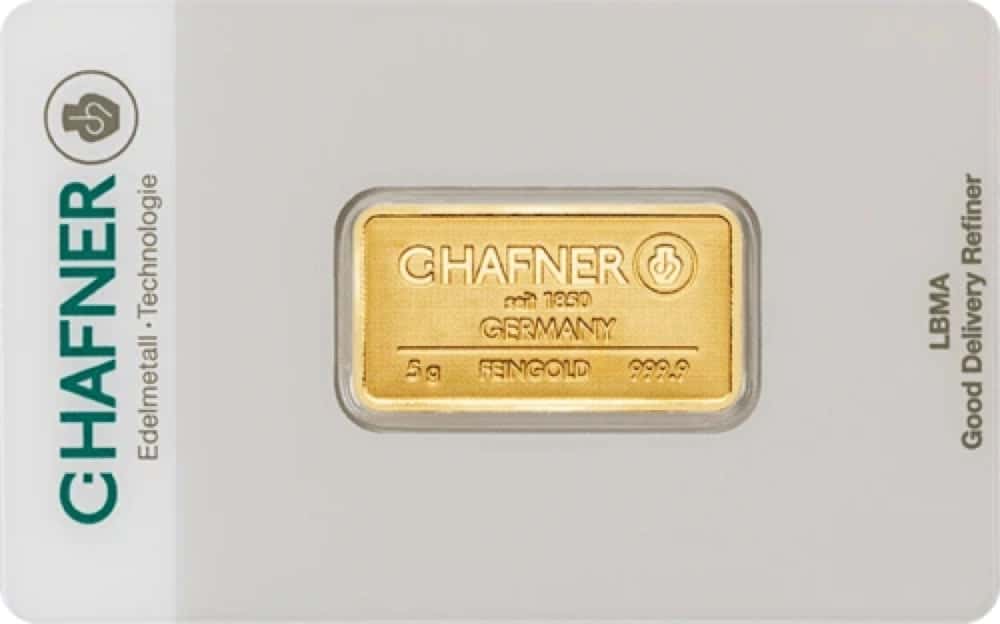 Sztabka złota C.Hafner 5 g — złoto inwestycyjne 999,9 (LBMA)