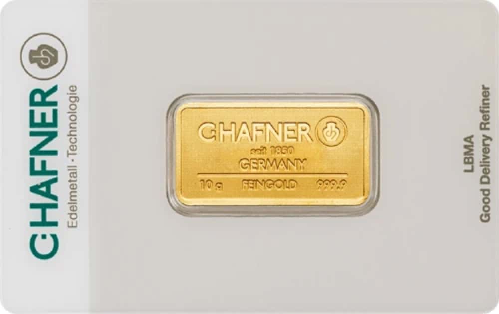 Sztabka złota C.Hafner 10 g — złoto inwestycyjne 999,9 (LBMA)