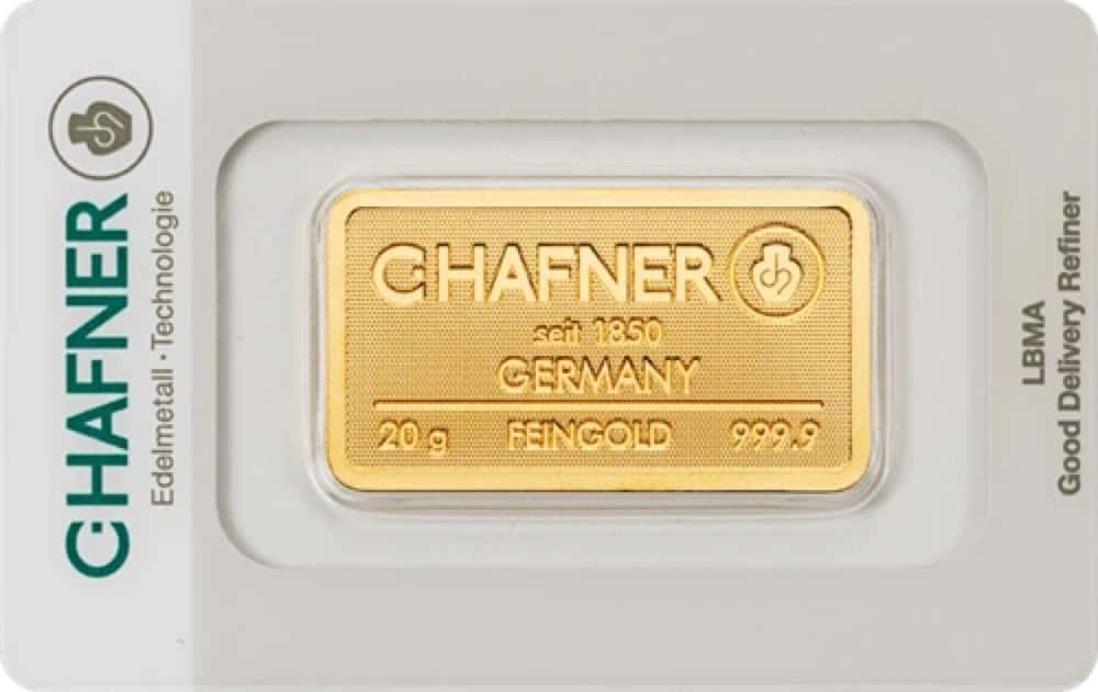 Sztabka złota C.Hafner 20 g — złoto inwestycyjne 999,9 (LBMA)