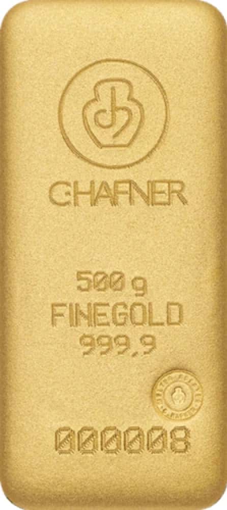 Sztabka złota C.Hafner 500 g — złoto inwestycyjne 999,9 (LBMA)