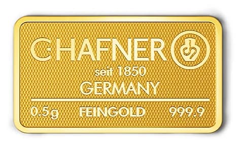Sztabka złota C.Hafner 0,5 g — złoto inwestycyjne 999,9 (LBMA) w blistrze CertiCard — zdjęcie 2