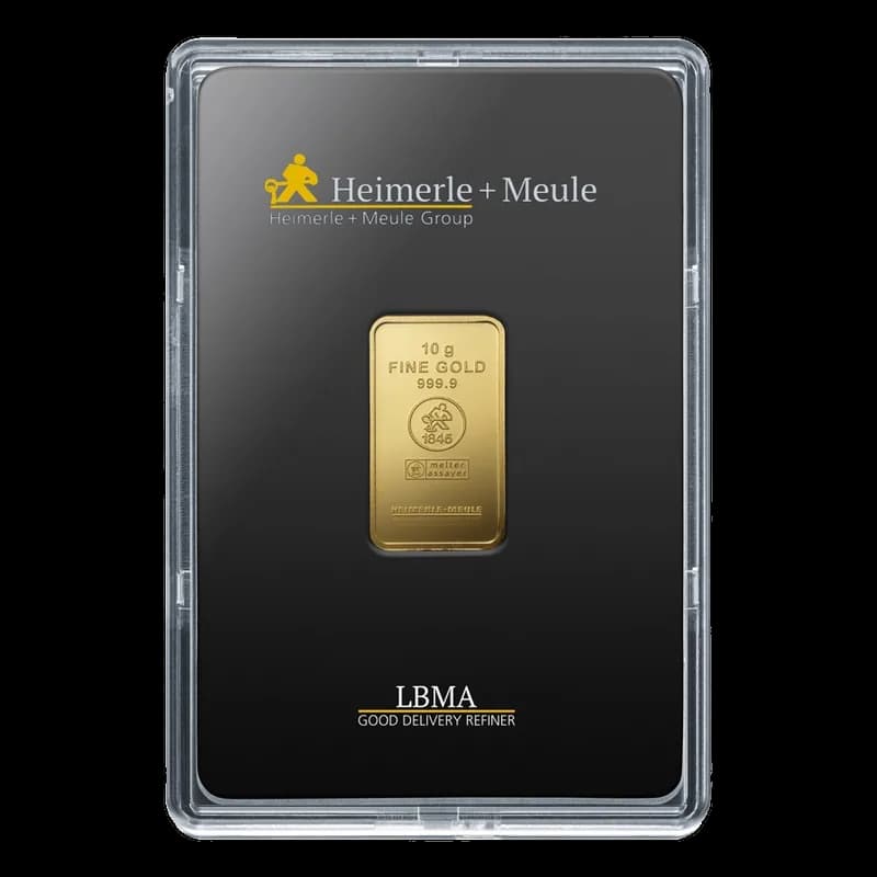 Sztabka złota Heimerle + Meule 10 g, próba 999,9, w blistrze z certyfikatem