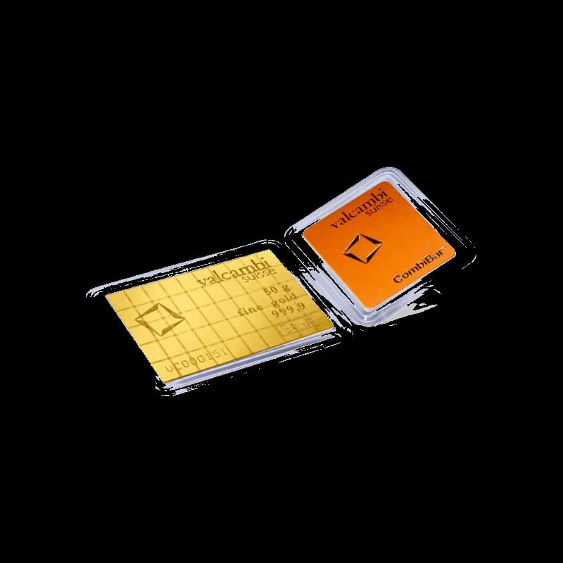 Złoty CombiBar 50 × 1 g, próba 999,9 – Valcambi Suisse lub Heimerle + Meule — zdjęcie 2