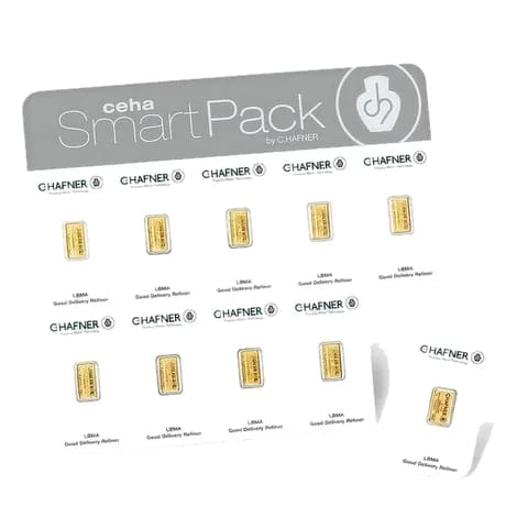 Sztabka złota C.HAFNER SmartPack 10 x 1 g — dziesięć wyłamywanych sztabek jednogramowych w jednej karcie z certyfikatem