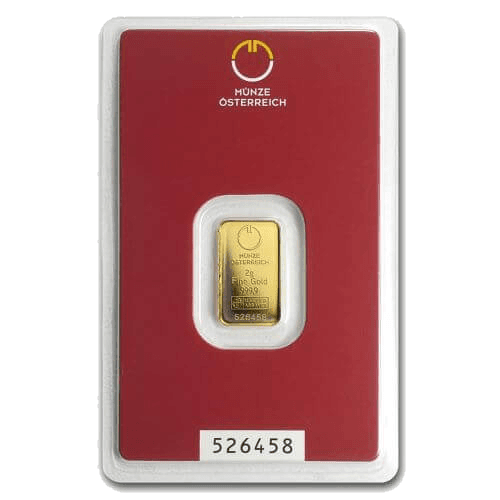 2 g złota sztabka (au 999,9) — mennica akredytowana LBMA