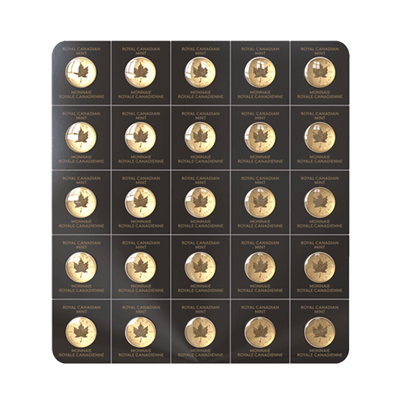 Kanadyjski Liść klonowy 25 x 1 gram złota (Au 999,9) — Royal Canadian Mint