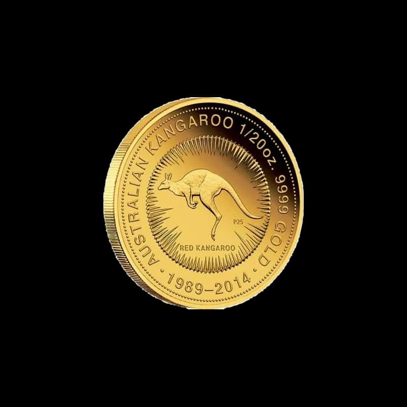 Złota moneta Australijski Kangur 1/20 uncji, próba 999,9, Perth Mint — rewers z czerwonym kangurem