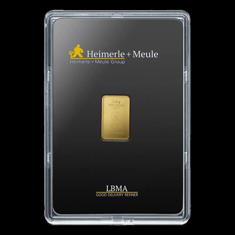 Sztabka złota Heimerle + Meule 2,5 g, próba 999,9, w blistrze z certyfikatem