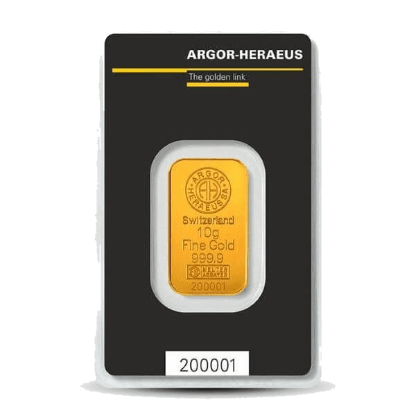 Sztabka złota Argor Heraeus 10 g — złoto inwestycyjne 999,9