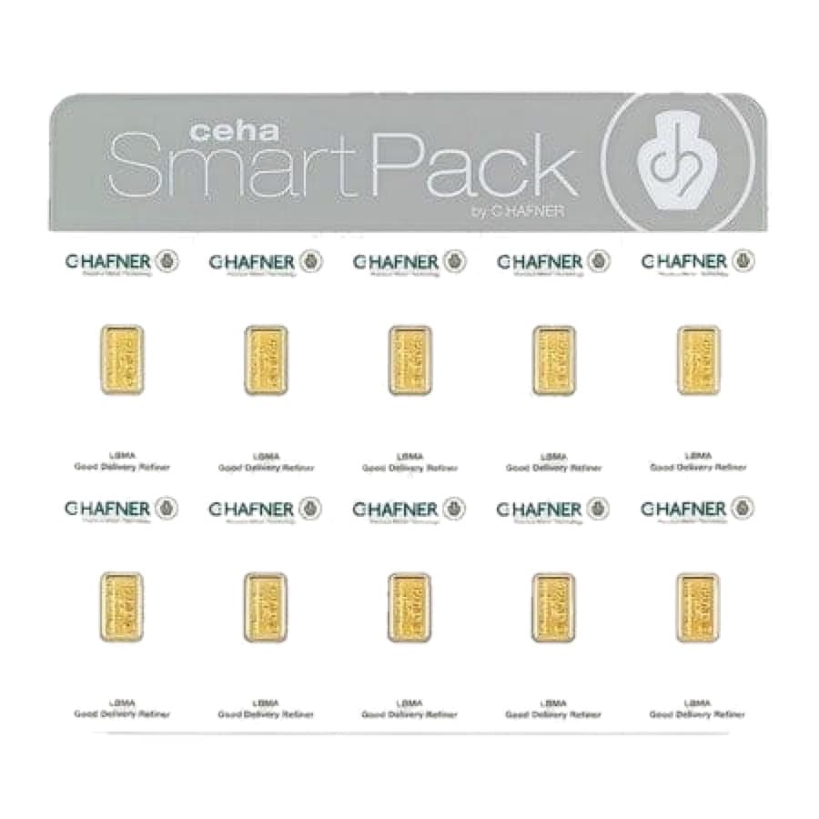 Sztabka złota C.Hafner 10 × 1 g SmartPack — złoto inwestycyjne 999,9 (LBMA)