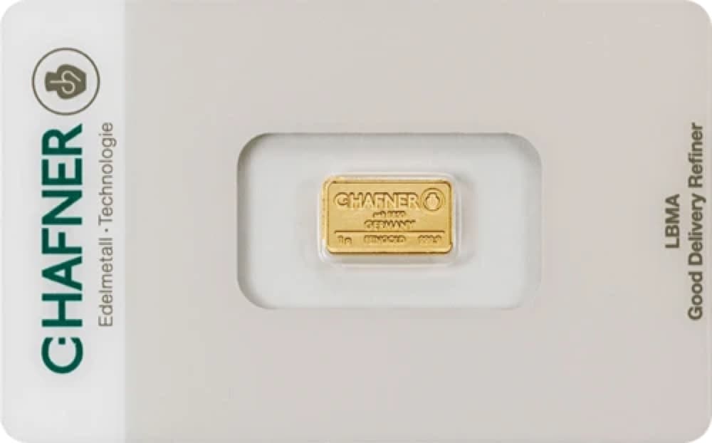Sztabka złota C.Hafner 1 g — złoto inwestycyjne 999,9 (LBMA)