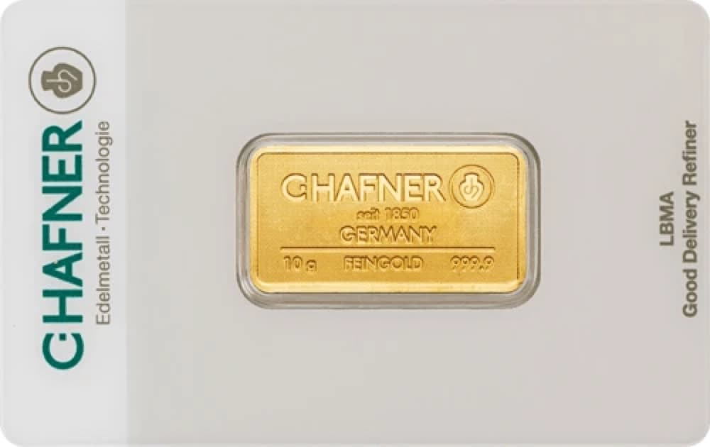Sztabka złota C.Hafner 10 g — złoto inwestycyjne 999,9 (LBMA)