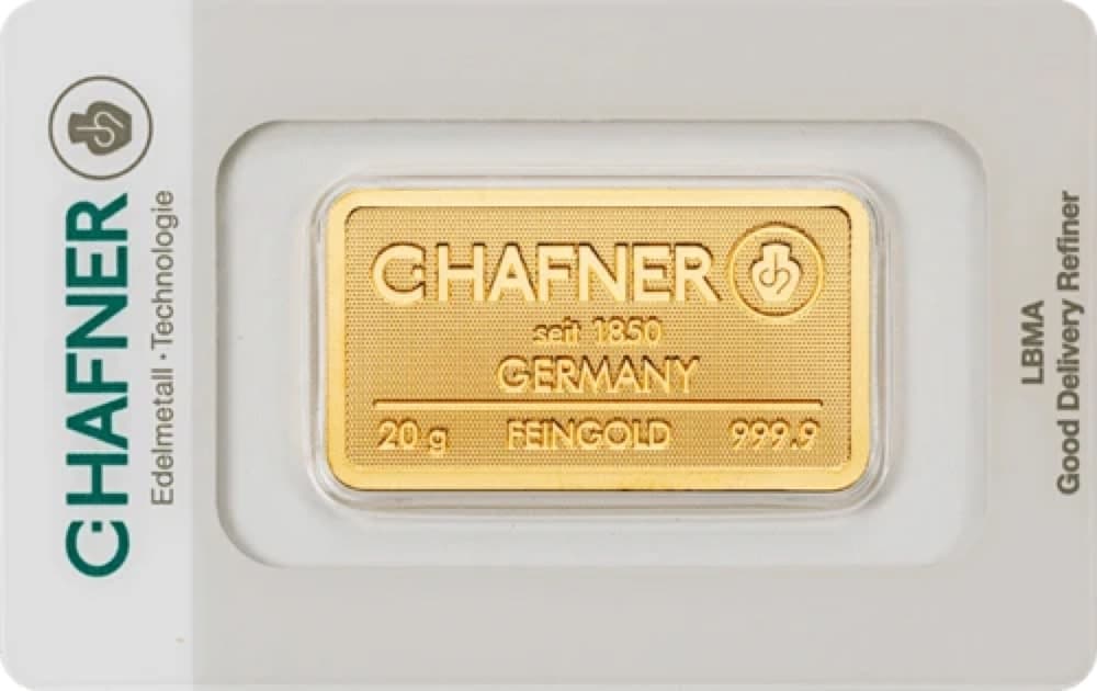 Sztabka złota C.Hafner 20 g — złoto inwestycyjne 999,9 (LBMA)