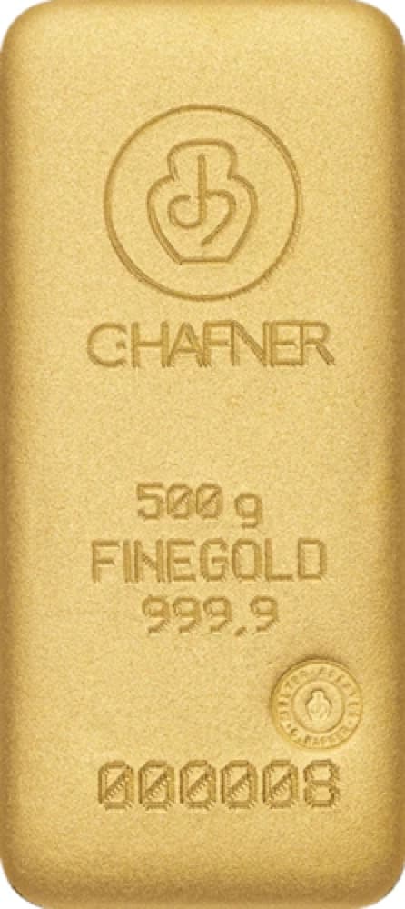 Sztabka złota C.Hafner 500 g — złoto inwestycyjne 999,9 (LBMA)