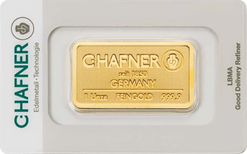 Sztabka złota C.Hafner 1 uncja — złoto inwestycyjne 999,9 (LBMA)