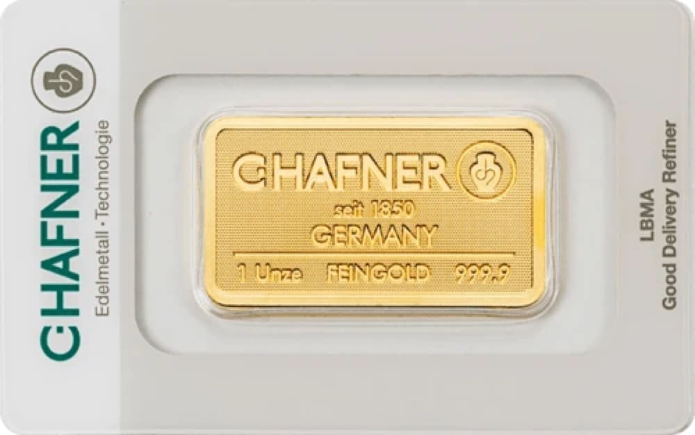 Sztabka złota C.Hafner 1 uncja — złoto inwestycyjne 999,9 (LBMA)