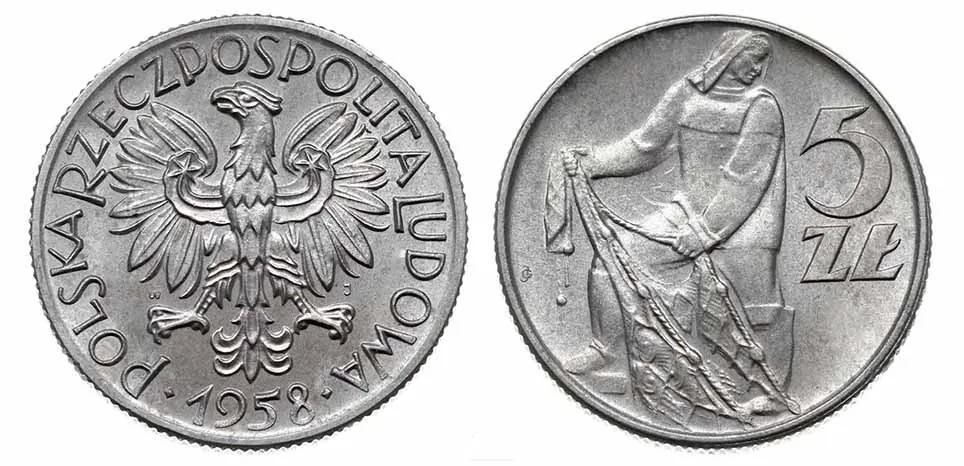 Rzadka moneta 5-złotowa tzw. Rybak z 1958 roku